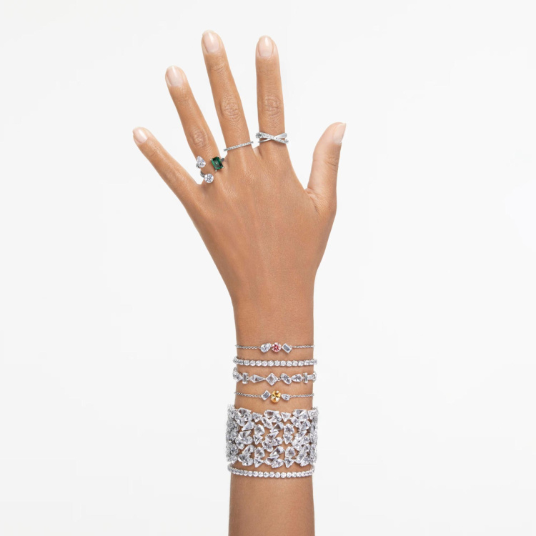 Matrix Tennis bracelet Round cut, Small, White, Rhodium plated